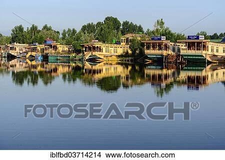 "Houseboats on Dal Lake, with reflections, Srinagar, Jammu and Kashmir, India, Asia" View Large Photo Image Picture - "Houseboats on Dal Lake, with reflections, Srinagar, Jammu and Kashmir, India, Asia". Fotosearch