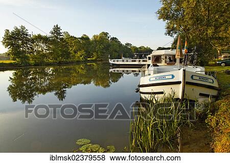 Stock Photo - "Houseboats on the Seille River, port of Cuisery, Turnus, Burgundy region, department of Saone-et-Loire, France, Europe". Fotosearch