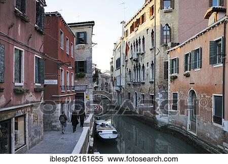 Stock Photography - "Houses along the canal, Rio di San Martino, Castello, Venice, Venezia, Veneto, Italy, Europe". Fotosearch