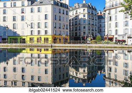 Picture - "Houses along the Canal Saint Martin, Paris, France, Europe". Fotosearch