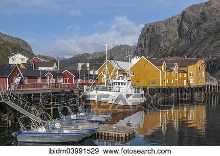 "Houses and harbour in the village of Nusfjord on Flakstadoya Island, Lofoten, Nordland, Norway, Europe" View Large Photo Image Stock Photo - "Houses and harbour in the village of Nusfjord on Flakstadoya Island, Lofoten, Nordland, Norway, Europe". Fotosearch