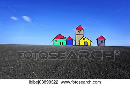 Stock Image - "Houses, field, concept". Fotosearch