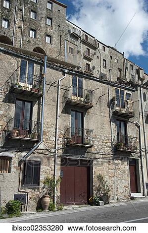 Stock Image - "Houses in the historic town centre, Geraci Siculo, Sicily, Italy, Europe". Fotosearch
