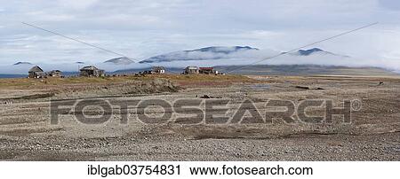 Stock Image - "Houses of Doubtful Village, Doubtful Village, Wrangel Island, Far Eastern Federal District, Russia, Europe". Fotosearch