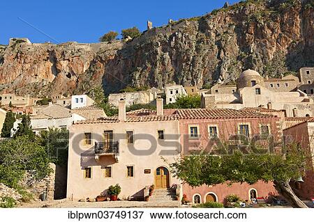 "Houses of Monemvasia, Peloponnese, Greece, Europe" View Large Photo Image Stock Photo - "Houses of Monemvasia, Peloponnese, Greece, Europe". Fotosearch