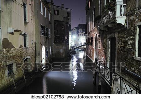 "Houses on a channel at night, Venice, Veneto, Italy, Europe" View Large Photo Image Stock Photo - "Houses on a channel at night, Venice, Veneto, Italy, Europe". Fotosearch
