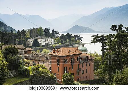 Stock Photo - "Houses on Lake Como or Lago di Como, Bellagio, Como Province, Lombardy, Italy, Europe". Fotosearch
