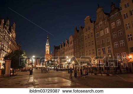 "Houses on Long Market or Dlugi Targ and the clock tower of Main Town Hall, in the evening, Gdansk, Pomeranian Voivodeship, Poland, Europe" View Large Photo Image Stock Photo - "Houses on Long Market or Dlugi Targ and the clock tower of Main Town Hall, in the evening, Gdansk, Pomeranian Voivodeship, Poland, Europe". Fotosearch