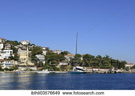 Stock Photo - "Houses on the coast, Burgazada, Prince Islands, Istanbul, Asian side, Istanbul Province, Turkey, Asia". Fotosearch