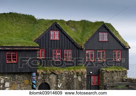 "Houses with a grass roof, sod houses, Kirkjubour, Streymoy, Faroe Islands, Denmark, Europe" View Large Photo Image Stock Photo - "Houses with a grass roof, sod houses, Kirkjubour, Streymoy, Faroe Islands, Denmark, Europe". Fotosearch