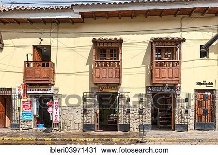 "Houses with shops and balconies, Cusco, Peru, South America" View Large Photo Image Stock Image - "Houses with shops and balconies, Cusco, Peru, South America". Fotosearch