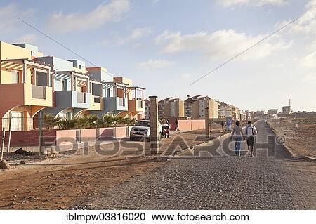 Stock Image - "Housing development estate, Sal Rei, Boa Vista, Cape Verde, Africa". Fotosearch