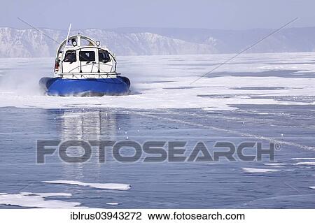Stock Image - "Hovercraft on the frozen Lake Baikal, Slyudyanka, Lake Baikal Region, Siberia, Russia, Europe". Fotosearch