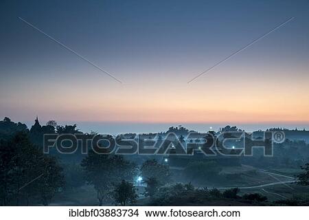 Picture - "Htukanthein, Dukkanthein or Htoekanthein Temple at twilight, blue hour, Mrauk U, Sittwe District, Rakhine State, Myanmar, Asia". Fotosearch