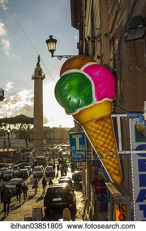 "Huge ice cream cone as an advertisement for an ice cream parlour, Trajan's Column at the back, Rome, Lazio, Italy, Europe" View Large Photo Image Stock Photography - "Huge ice cream cone as an advertisement for an ice cream parlour, Trajan's Column at the back, Rome, Lazio, Italy, Europe". Fotosearch