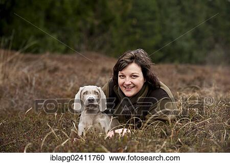 Huntress with Weimaraner puppy, portrait View Large Photo Image Stock Image - Huntress with Weimaraner puppy, portrait. Fotosearch