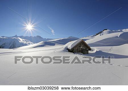 "Hut, Alp Panueoel in winter, Flumserberg, Canton of St. Gallen, Switzerland, Europe" View Large Photo Image Stock Photo - "Hut, Alp Panueoel in winter, Flumserberg, Canton of St. Gallen, Switzerland, Europe". Fotosearch