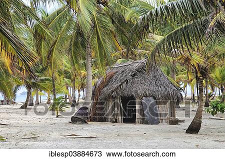 Stock Image - "Hut of the Kuna Indians, tropical island, Chichime Cays, San Blas Islands, Panama, North America". Fotosearch