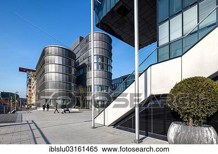 Stock Photography - "Hyatt Hotel, Medienhafen, media harbour, Dusseldorf, Rhineland, North Rhine-Westphalia, Germany, Europe". Fotosearch