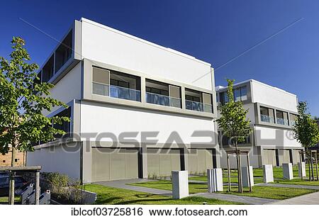 Stock Photograph - "IBA construction project, Hybrid Houses on Island Park, Wilhelmsburg, Hamburg, Hamburg, Germany, Europe". Fotosearch