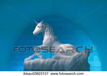 Stock Photo - "Ice art, unicorn, Jukkasjarvi Icehotel, Lapland, Norrbotten County, Sweden, Scandinavia, Europe". Fotosearch