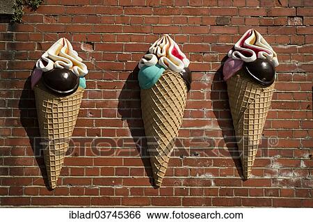 "Ice cream cones, decoration on a wall" View Large Photo Image Stock Photograph - "Ice cream cones, decoration on a wall". Fotosearch