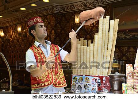 "Ice cream seller, shopping street of Istiklal Caddesi or Istiklal Street, Beyoglu, Istanbul, European side, Istanbul Province, Turkey, European side, Europe" View Large Photo Image Stock Photo - "Ice cream seller, shopping street of Istiklal Caddesi or Istiklal Street, Beyoglu, Istanbul, European side, Istanbul Province, Turkey, European side, Europe". Fotosearch