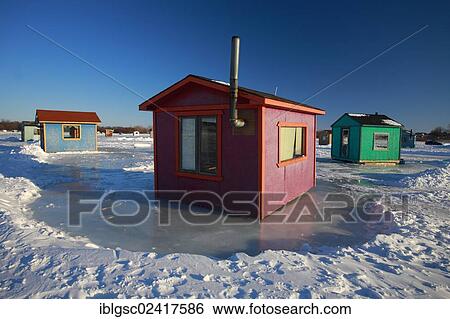 Ice Fishing Huts On The Saint Lawrence River Quebec Canada