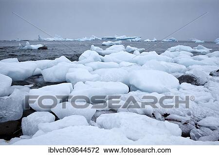 Stock Image - "Ice floes, icebergs, Antarctic Peninsula, Antarctica". Fotosearch
