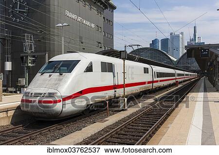 "ICE, Intercity-Express high-speed train leaving Frankfurt Central Railway Station, Frankfurt am Main, Hesse, Germany, Europe" View Large Photo Image Stock Photo - "ICE, Intercity-Express high-speed train leaving Frankfurt Central Railway Station, Frankfurt am Main, Hesse, Germany, Europe". Fotosearch