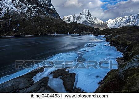 "Ice on a lake, Reine, Lofoten, Norway, Europe" View Large Photo Image Stock Image - "Ice on a lake, Reine, Lofoten, Norway, Europe". Fotosearch