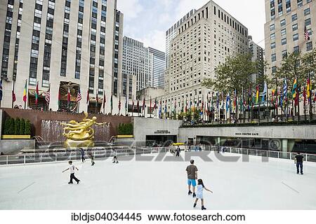 Stock Photography - "Ice skating rink in front of the Rockefeller Center, Manhattan, New York, United States, North America". Fotosearch