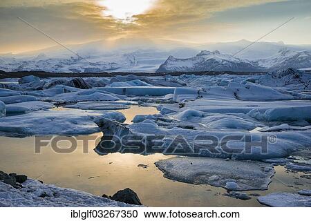 Stock Image - "Icebergs in Joekulsarlon Glacier Lake, fjord, Vatnajoekull, Austurland, Iceland, Europe". Fotosearch