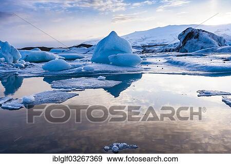 Stock Photo - "Icebergs in Joekulsarlon Glacier Lake, fjord, Vatnajoekull, Austurland, Iceland, Europe". Fotosearch