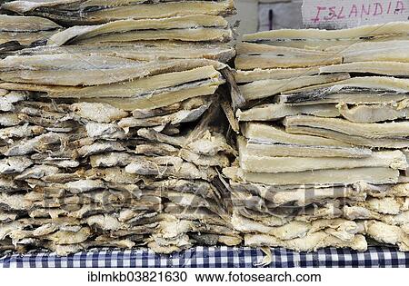 "Icelandic salted dried cod stacked in market stall at the annual All Saints Market in Cocentaina, Alicante province, Spain, Europe" View Large Photo Image Stock Image - "Icelandic salted dried cod stacked in market stall at the annual All Saints Market in Cocentaina, Alicante province, Spain, Europe". Fotosearch