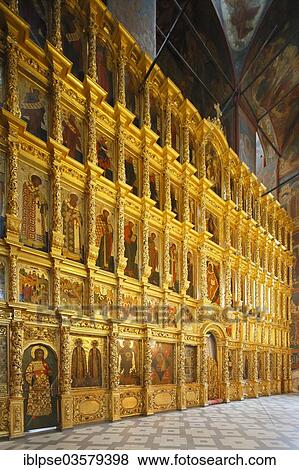 Stock Photo - "Iconostasis, Cathedral of Our Lady of Smolensk, Nowodewitschi Monastyr or New Novodevichy Convent, Moskau, Moscow Oblast, Russia, Europe". Fotosearch
