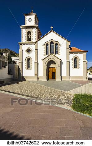 Stock Image - "Iglesia de San Juan Bautista church, Vallehermoso, La Gomera, Canary Islands, Spain, Europe". Fotosearch