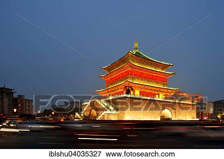 "Illuminated Bell Tower, Xi'an, Shaanxi Province, China, Asia" View Large Photo Image Stock Photo - "Illuminated Bell Tower, Xi'an, Shaanxi Province, China, Asia". Fotosearch