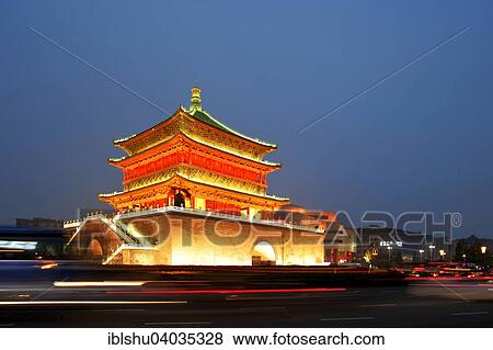 "Illuminated Bell Tower, Xi'an, Shaanxi Province, China, Asia" View Large Photo Image Stock Photo - "Illuminated Bell Tower, Xi'an, Shaanxi Province, China, Asia". Fotosearch