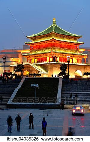"Illuminated Bell Tower, Xi'an, Shaanxi Province, China, Asia" View Large Photo Image Stock Photograph - "Illuminated Bell Tower, Xi'an, Shaanxi Province, China, Asia". Fotosearch