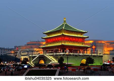 "Illuminated Bell Tower, Xi'an, Shaanxi Province, China, Asia" View Large Photo Image Stock Photography - "Illuminated Bell Tower, Xi'an, Shaanxi Province, China, Asia". Fotosearch