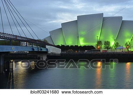 "Illuminated Clyde Auditorium with the Bell Bridge on the River Clyde, Glasgow, Scotland, United Kingdom, Europe" View Large Photo Image Stock Image - "Illuminated Clyde Auditorium with the Bell Bridge on the River Clyde, Glasgow, Scotland, United Kingdom, Europe". Fotosearch