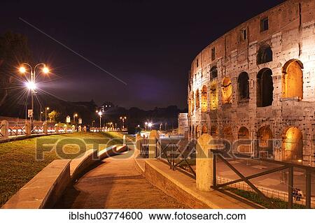 Stock Image - "Illuminated Colosseum at night, Rome, Italy, Europe". Fotosearch