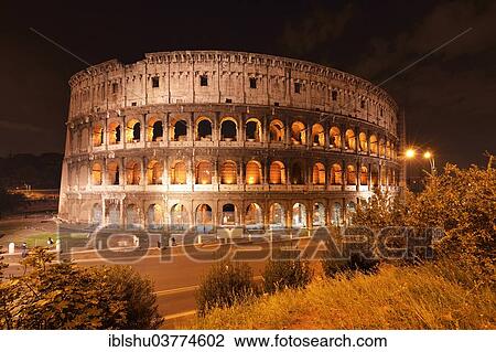 Stock Image - "Illuminated Colosseum at night, Rome, Italy, Europe". Fotosearch