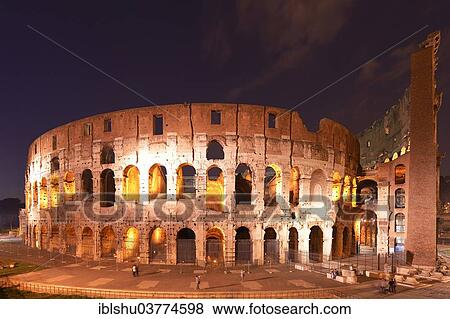 Stock Photo - "Illuminated Colosseum at night, Rome, Italy, Europe". Fotosearch