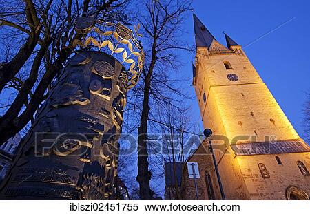 "Illuminated Column of History with the illuminated St. Vincent Church, Menden, Maerkischer Kreis district, Sauerland, North Rhine-Westphalia, Germany, Europe, PublicGround, Europe" View Large Photo Image Stock Photography - "Illuminated Column of History with the illuminated St. Vincent Church, Menden, Maerkischer Kreis district, Sauerland, North Rhine-Westphalia, Germany, Europe, PublicGround, Europe". Fotosearch