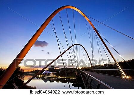 "Illuminated double arch bridge over the Rhine-Herne Canal, Nordsternpark, former Nordstern colliery, Gelsenkirchen, North Rhine-Westphalia, Germany, Europe" View Large Photo Image Stock Image - "Illuminated double arch bridge over the Rhine-Herne Canal, Nordsternpark, former Nordstern colliery, Gelsenkirchen, North Rhine-Westphalia, Germany, Europe". Fotosearch
