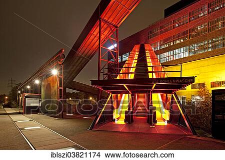 "Illuminated gangway to the Ruhr Museum at the Zeche Zollverein Coal Mine Shaft XII, Essen, Ruhr area, North Rhine-Westphalia, Germany, Europe" View Large Photo Image Picture - "Illuminated gangway to the Ruhr Museum at the Zeche Zollverein Coal Mine Shaft XII, Essen, Ruhr area, North Rhine-Westphalia, Germany, Europe". Fotosearch