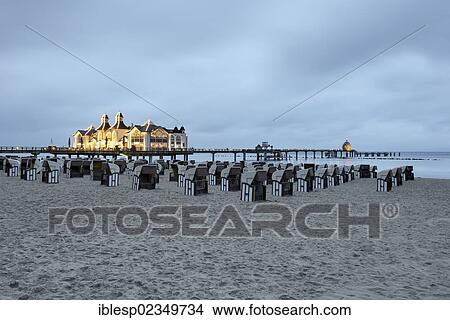 "Illuminated pier and diving gondola, Baltic Sea resort town of Sellin, Baltic Seaside Resort Sellin, Rugen, Mecklenburg-Western Pomerania, Germany, Europe" View Large Photo Image Picture - "Illuminated pier and diving gondola, Baltic Sea resort town of Sellin, Baltic Seaside Resort Sellin, Rugen, Mecklenburg-Western Pomerania, Germany, Europe". Fotosearch