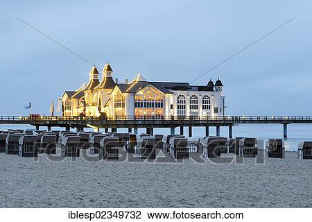 Stock Image - "Illuminated pier, Baltic Sea resort town of Sellin, Baltic Seaside Resort Sellin, Rugen, Mecklenburg-Western Pomerania, Germany, Europe". Fotosearch